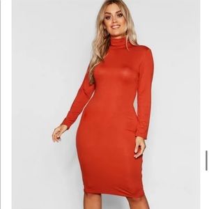 Rust MIDI turtle neck dress